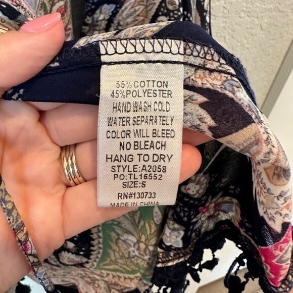 Umgee Navy Blue Abstract Paisley Oversized Boho Kimono - Size Small - EUC - Picture 6 of 7